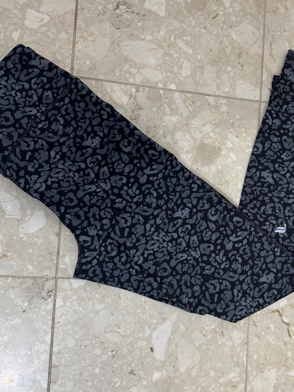 Fabletics Black & Gray Leopard Print Kids Leggings